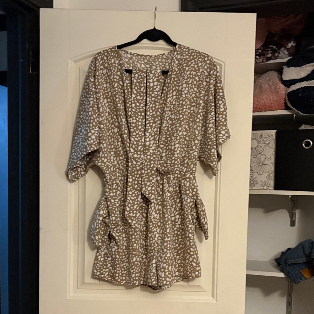 Brown and White Patterned Romper